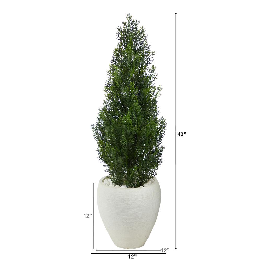 3.5ft. Mini Cedar Artificial Pine Tree in White Planter (Indoor/Outdoor). Picture 2