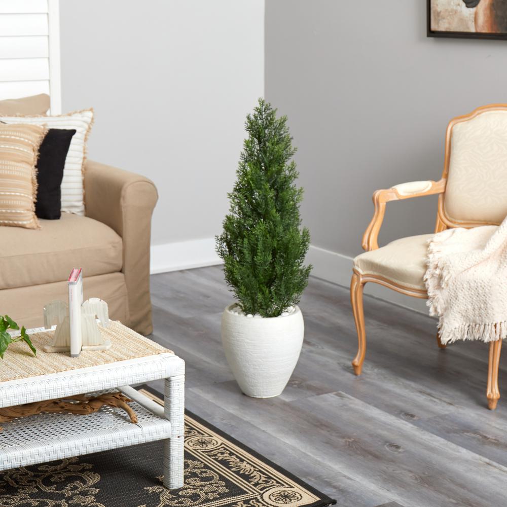 3.5ft. Mini Cedar Artificial Pine Tree in White Planter (Indoor/Outdoor). Picture 4