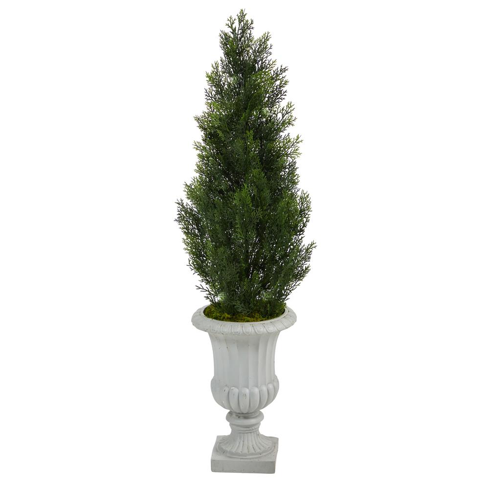 46in. Mini Cedar Artificial Pine Tree in Decorative Urn (Indoor/Outdoor). Picture 1