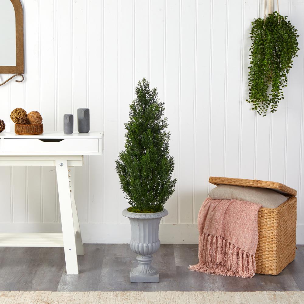 46in. Mini Cedar Artificial Pine Tree in Decorative Urn (Indoor/Outdoor). Picture 3