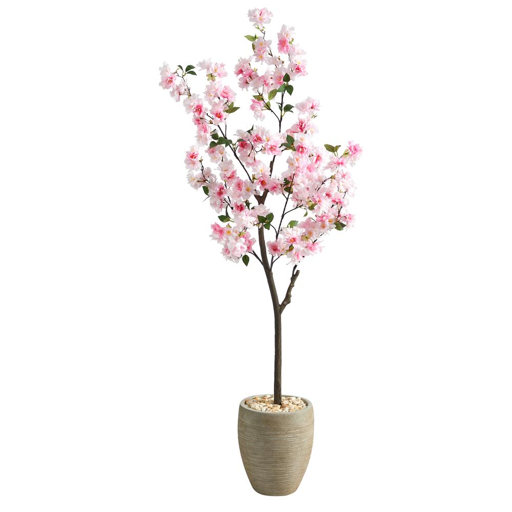 5.5ft. Cherry Blossom Artificial Tree in Sand Colored Planter. Picture 1
