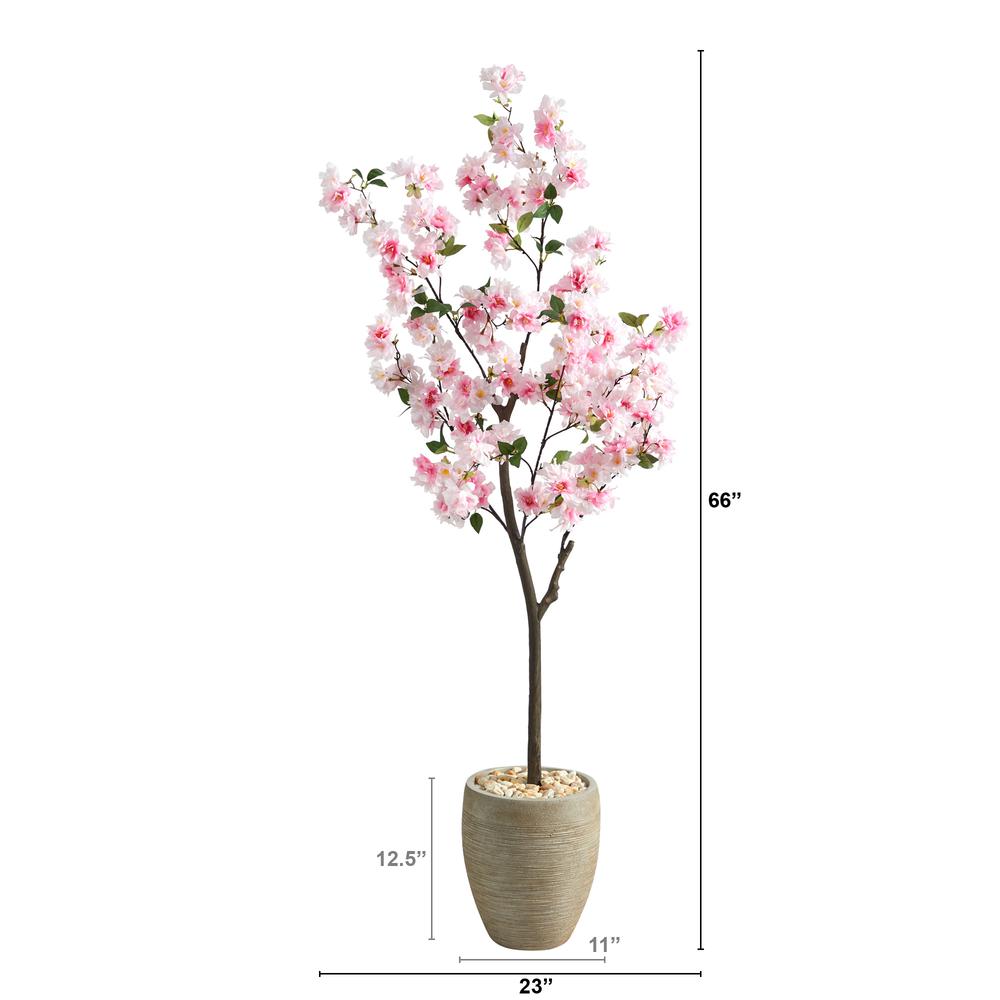 5.5ft. Cherry Blossom Artificial Tree in Sand Colored Planter. Picture 2