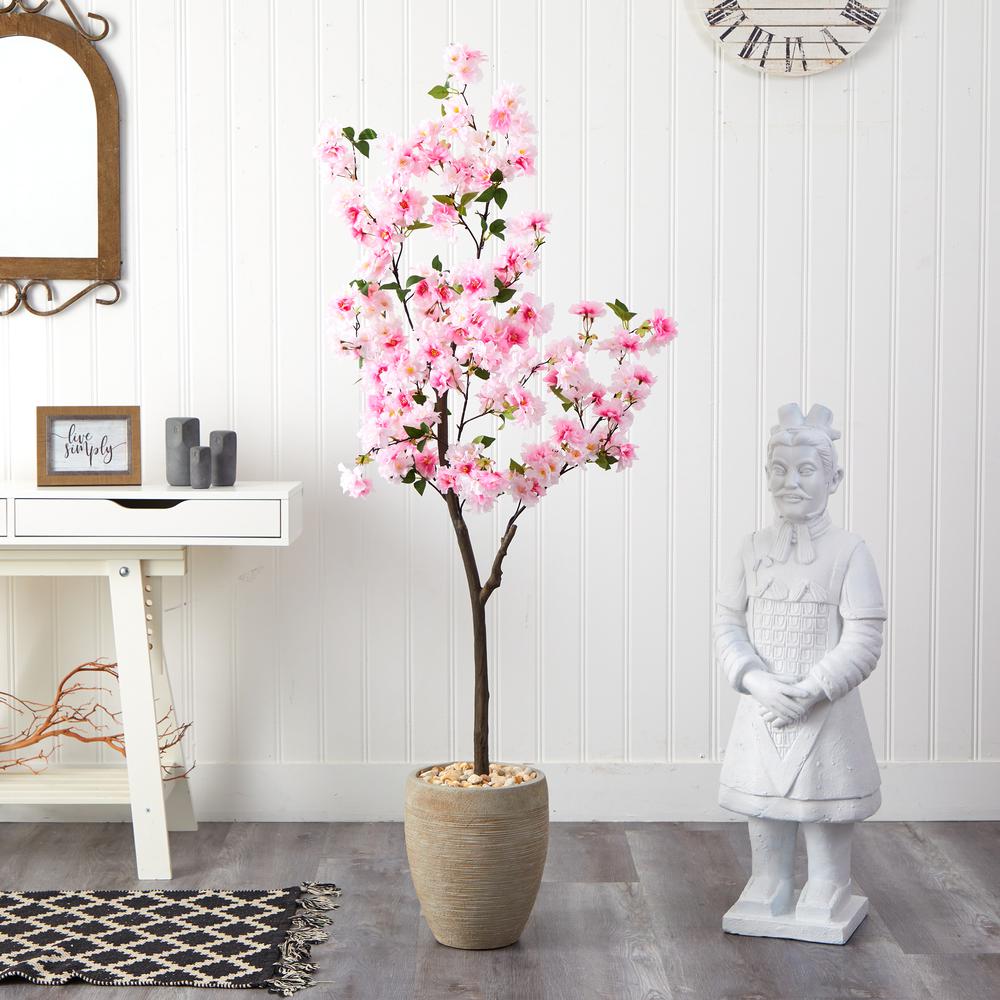 5.5ft. Cherry Blossom Artificial Tree in Sand Colored Planter. Picture 3