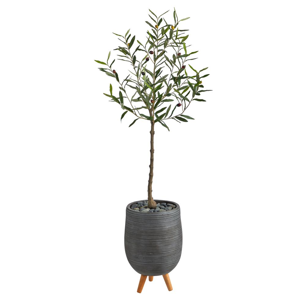 4.5ft. Olive Artificial Tree in Gray Planter with Stand. Picture 1