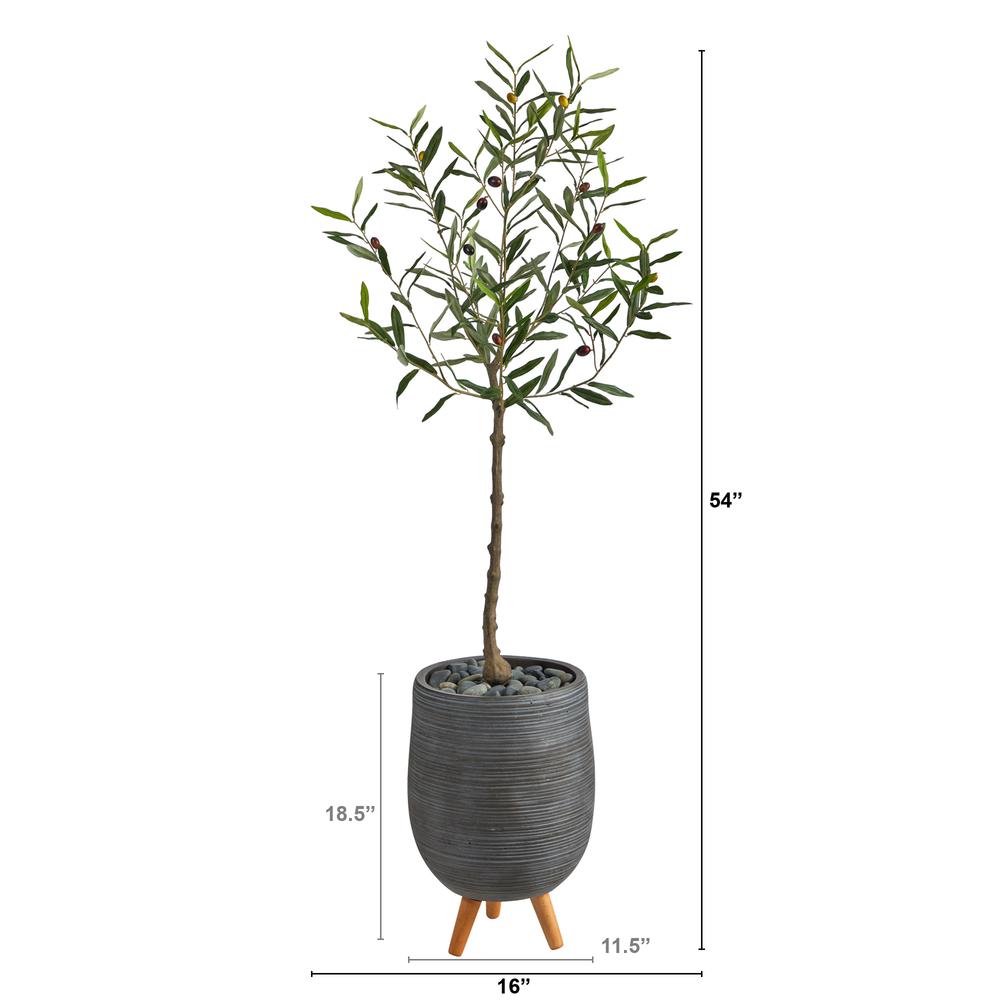 4.5ft. Olive Artificial Tree in Gray Planter with Stand. Picture 2