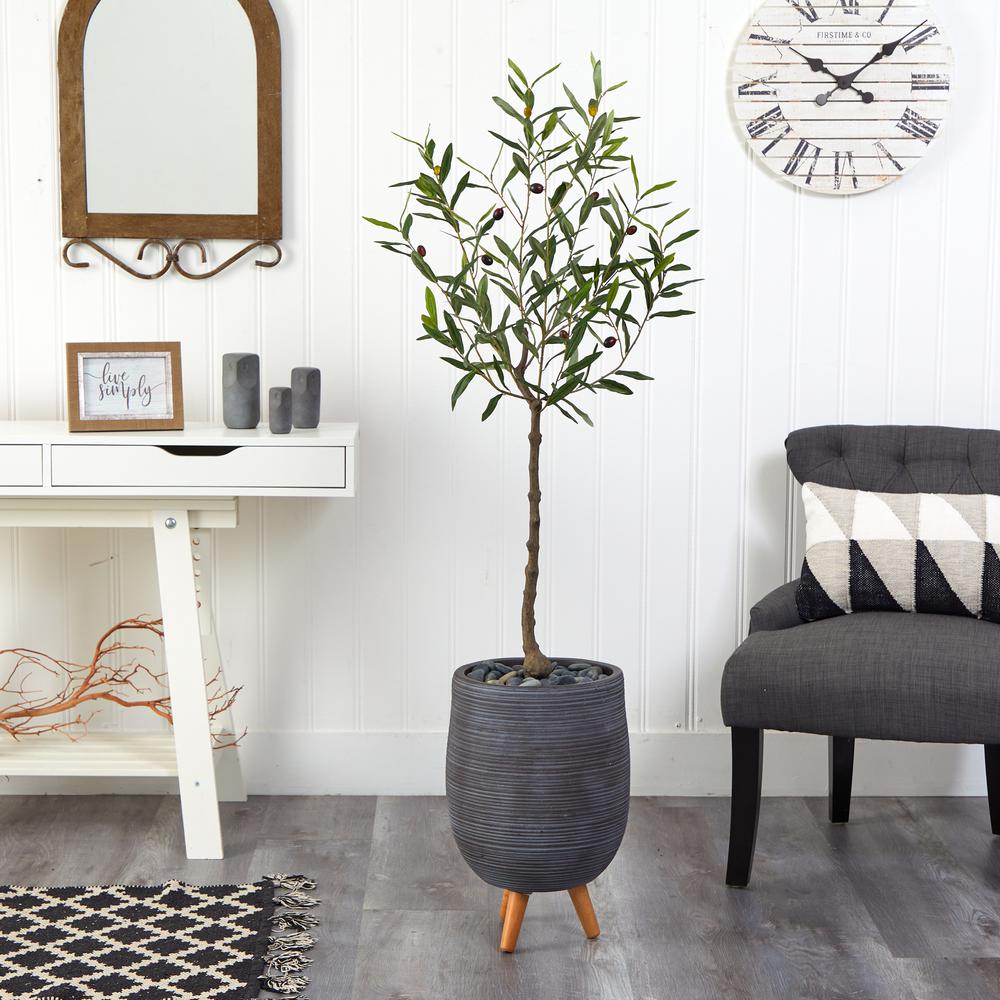 4.5ft. Olive Artificial Tree in Gray Planter with Stand. Picture 3