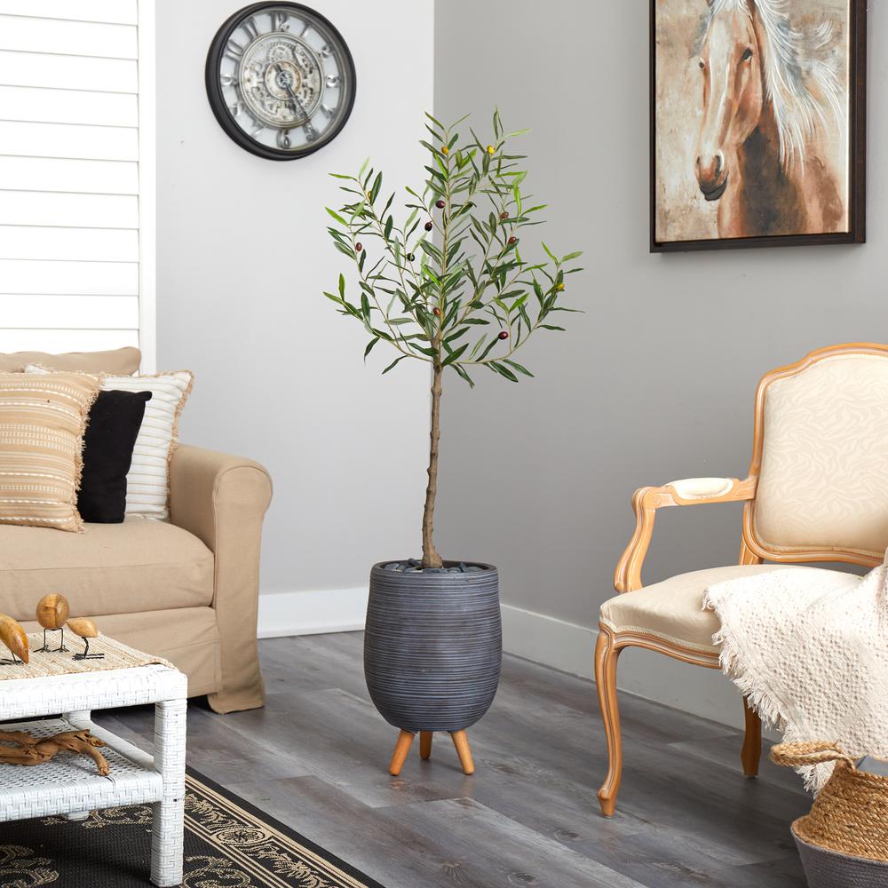 4.5ft. Olive Artificial Tree in Gray Planter with Stand. Picture 4