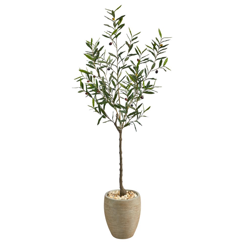 5.5ft. Olive Artificial Tree in Sand Colored Planter. Picture 1