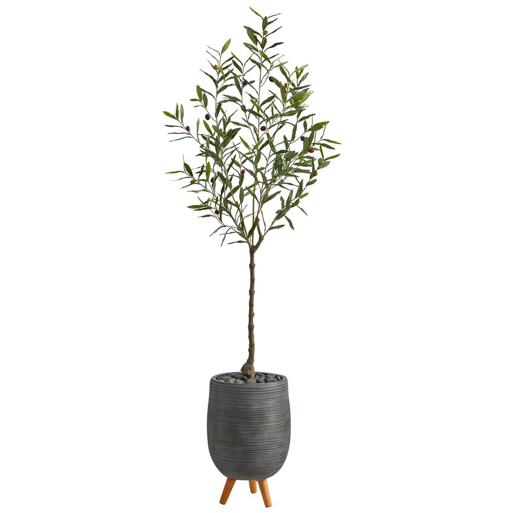 70in. Olive Artificial Tree in Gray Planter with Stand. Picture 1