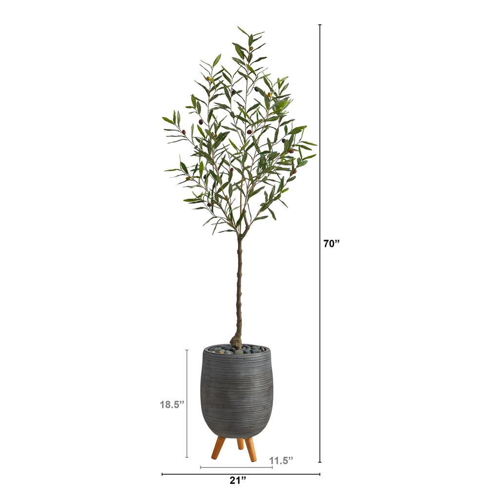 70in. Olive Artificial Tree in Gray Planter with Stand. Picture 3