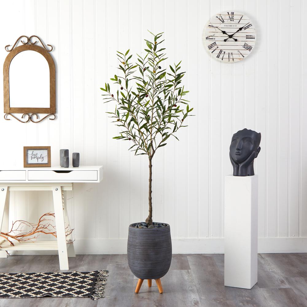 70in. Olive Artificial Tree in Gray Planter with Stand. Picture 2