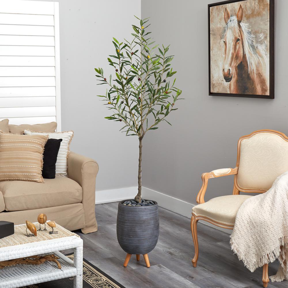 70in. Olive Artificial Tree in Gray Planter with Stand. Picture 4