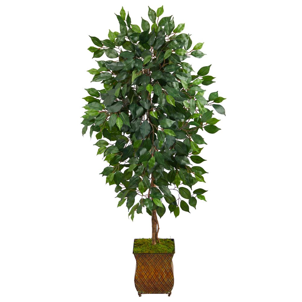 51in. Ficus Artificial Tree in Metal Planter. Picture 1