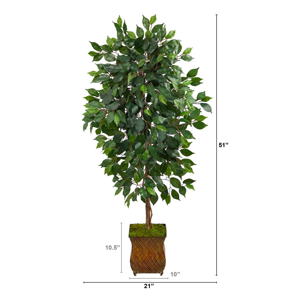 51in. Ficus Artificial Tree in Metal Planter. Picture 2