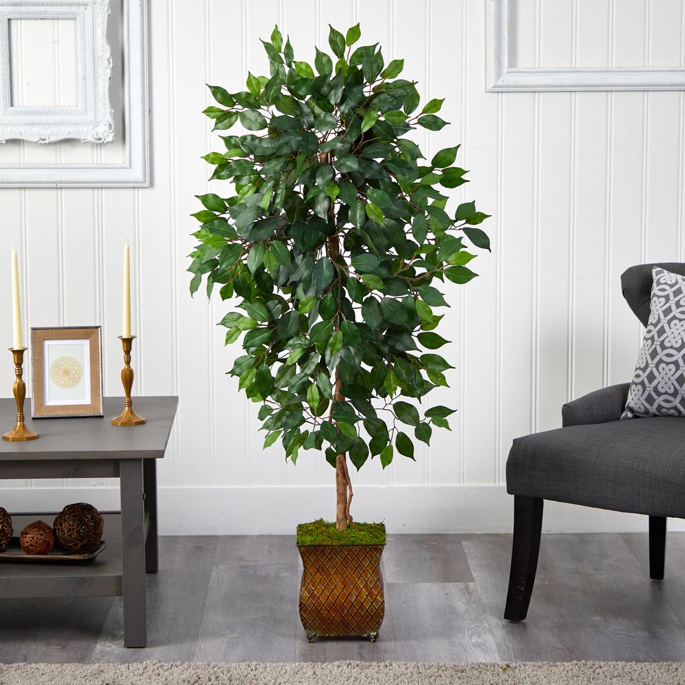 51in. Ficus Artificial Tree in Metal Planter. Picture 3