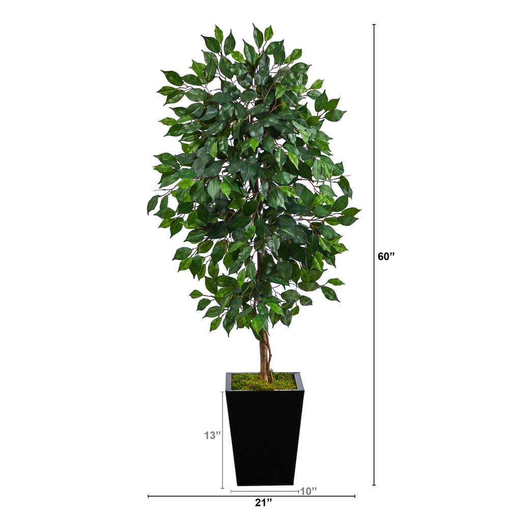 5ft. Ficus Artificial Tree in Black Metal Planter. Picture 2