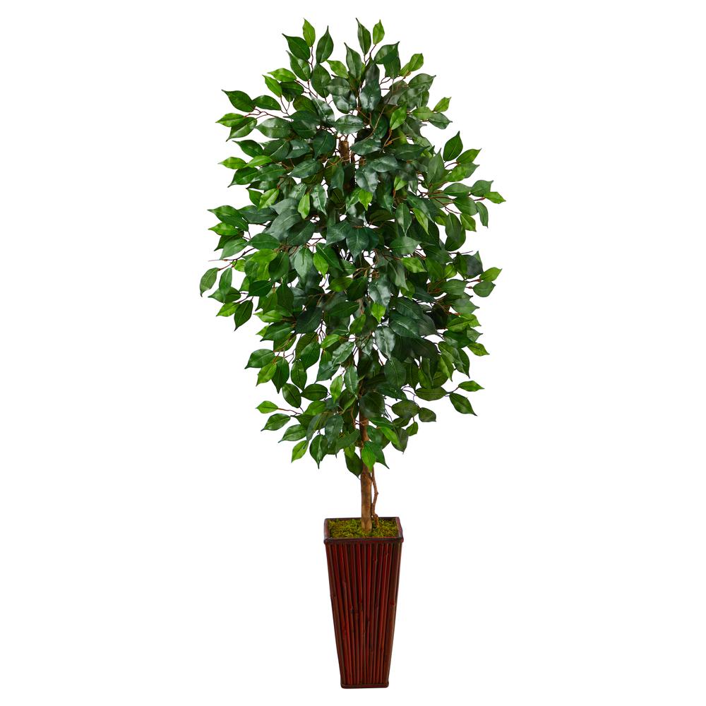 5ft. Ficus Artificial Tree in Bamboo Planter. Picture 1
