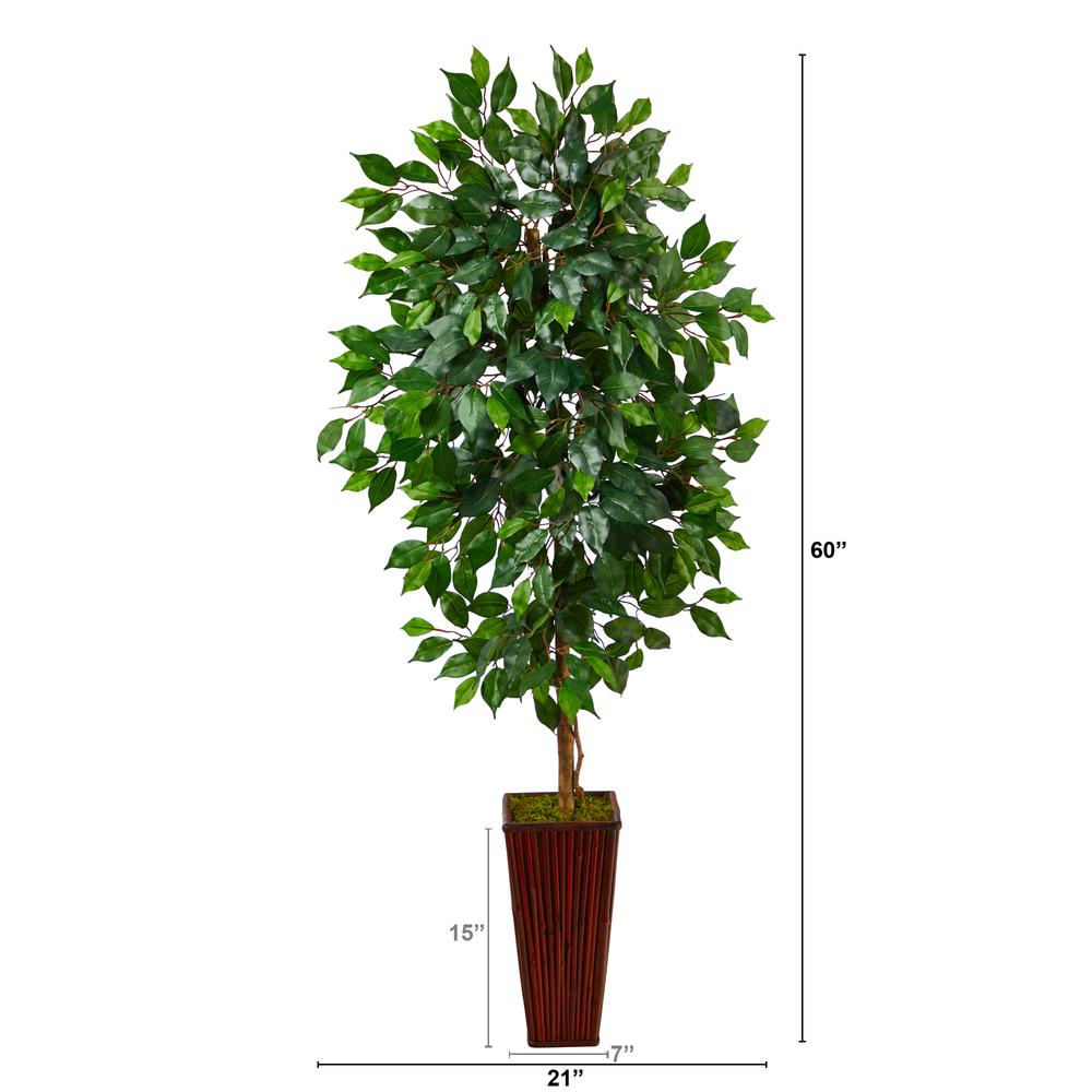 5ft. Ficus Artificial Tree in Bamboo Planter. Picture 4