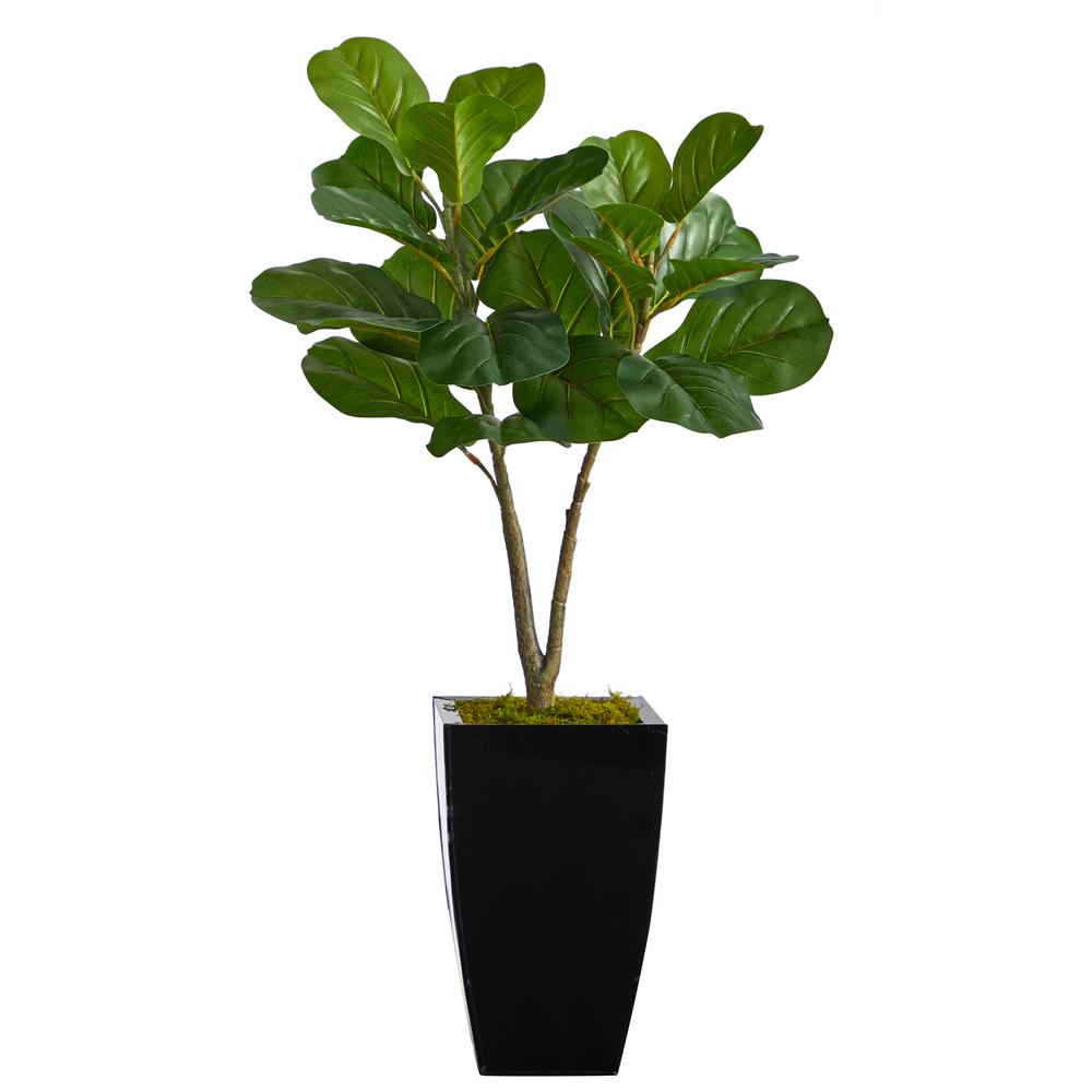 3ft. Fiddle Leaf Fig Artificial Tree in Black Metal Planter. Picture 1