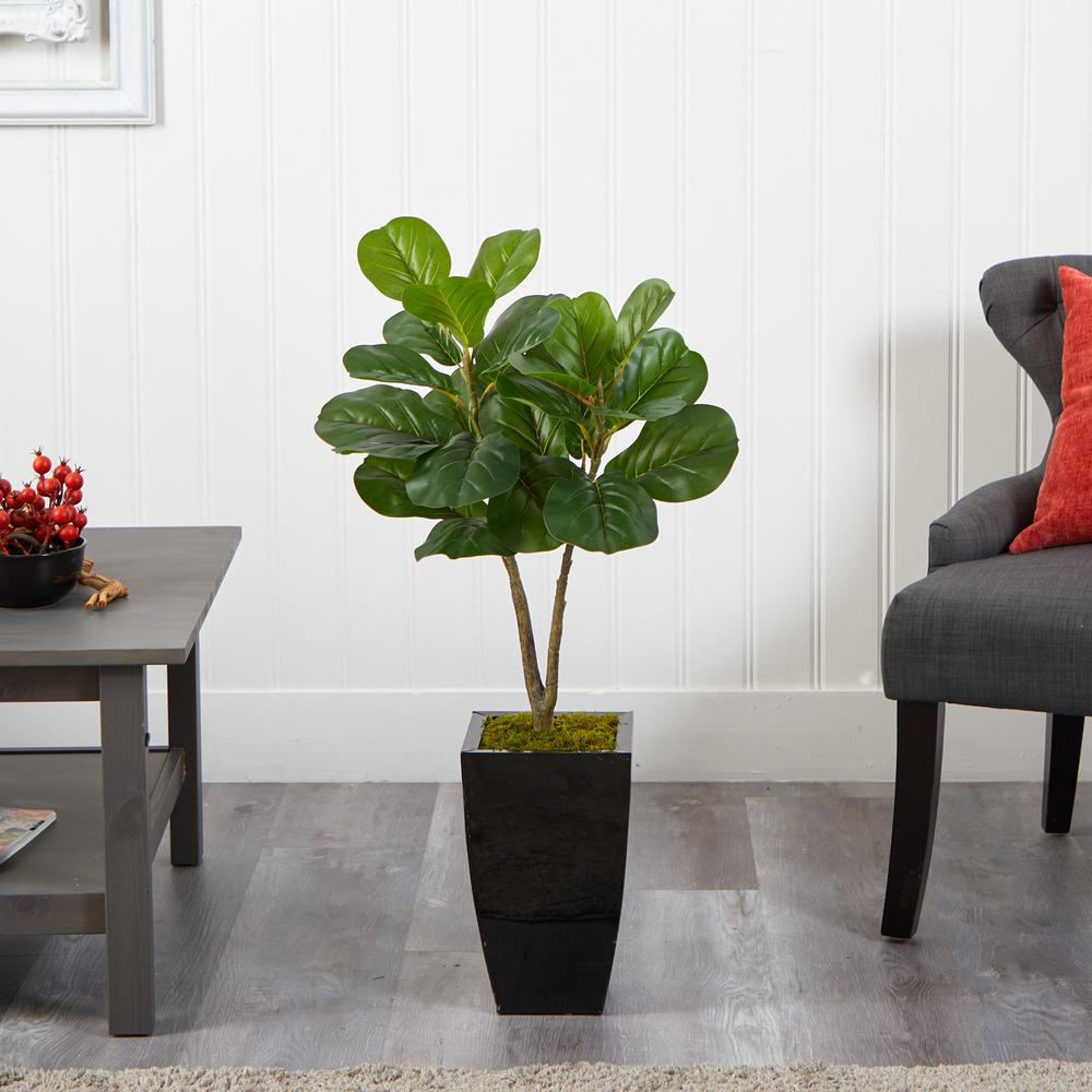 3ft. Fiddle Leaf Fig Artificial Tree in Black Metal Planter. Picture 3