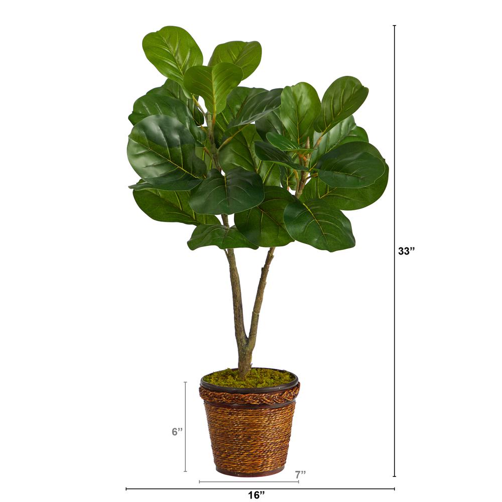33in. Fiddle Leaf Fig Artificial Tree in Basket. Picture 2