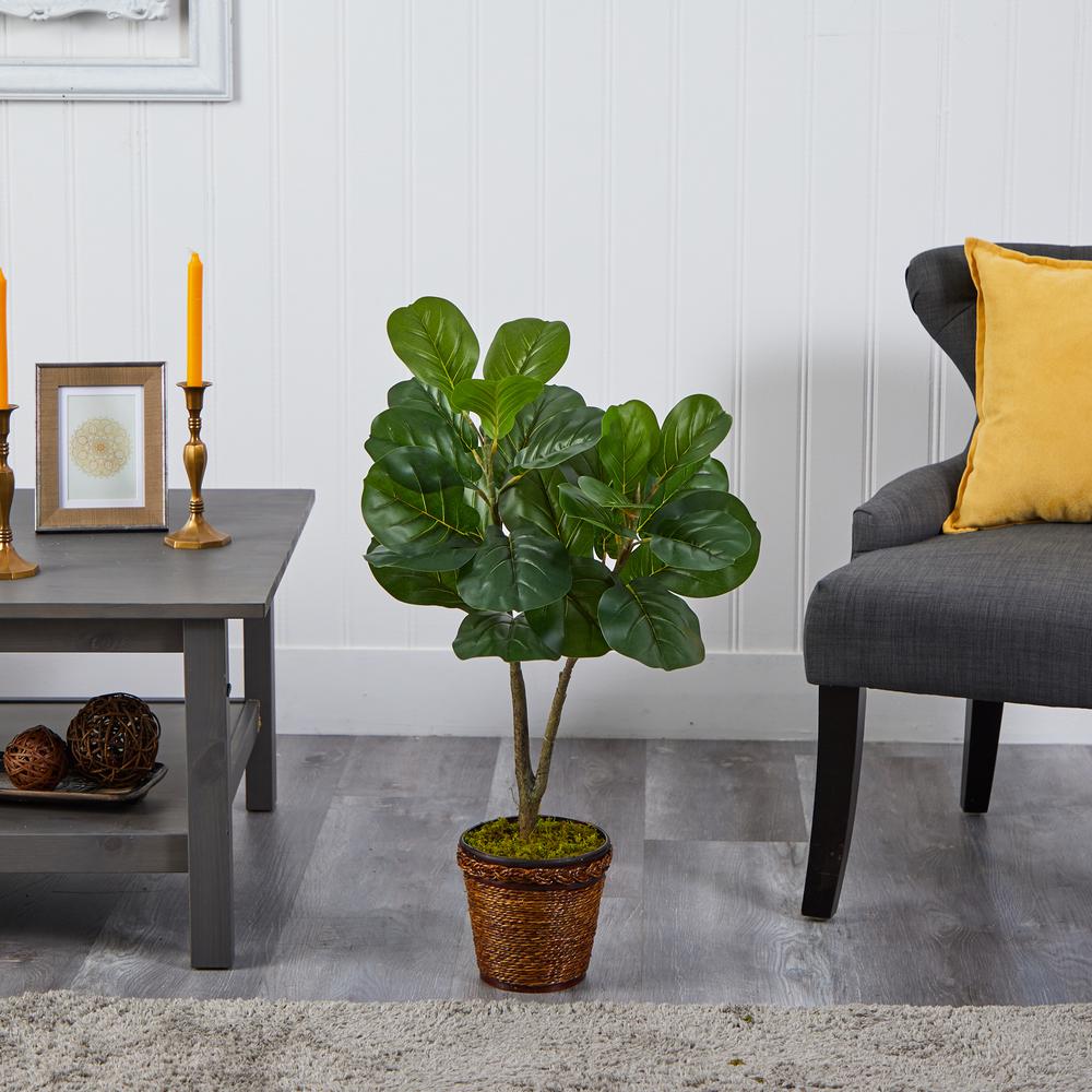 33in. Fiddle Leaf Fig Artificial Tree in Basket. Picture 3