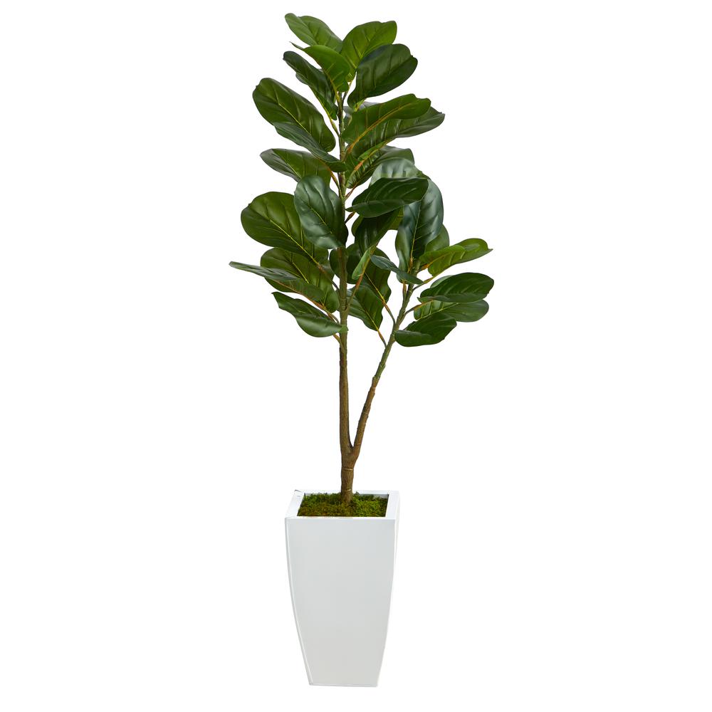 4ft. Fiddle Leaf Fig Artificial Tree in White Metal Planter. Picture 1