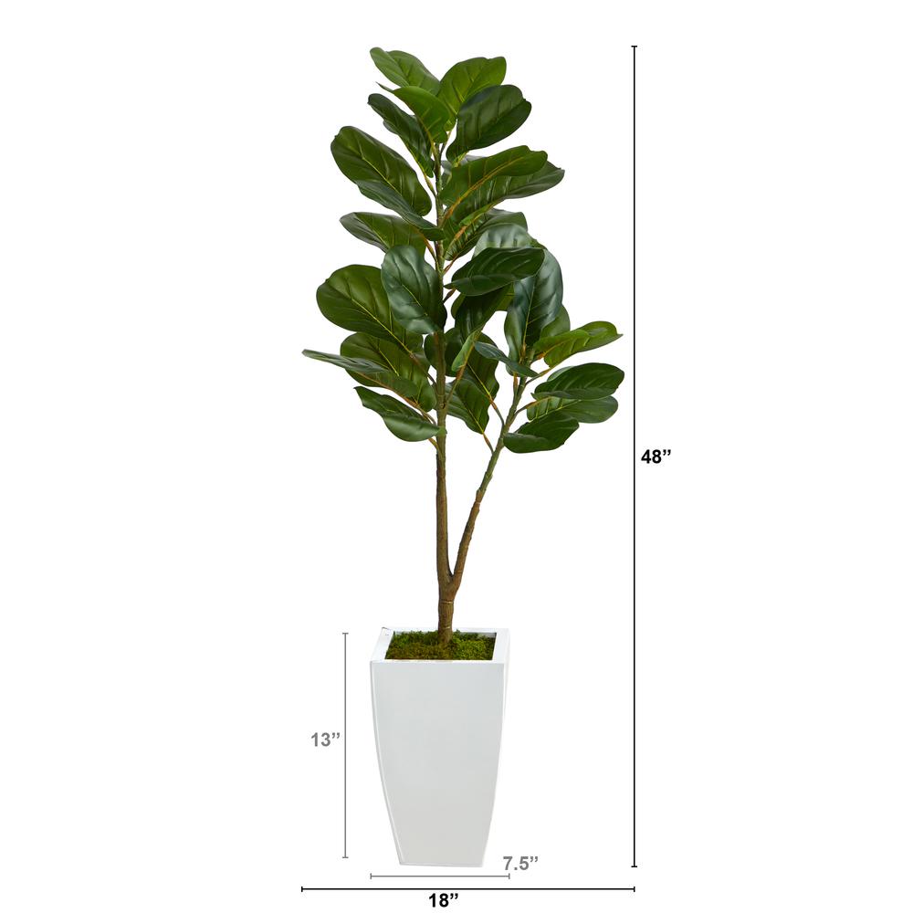 4ft. Fiddle Leaf Fig Artificial Tree in White Metal Planter. Picture 4