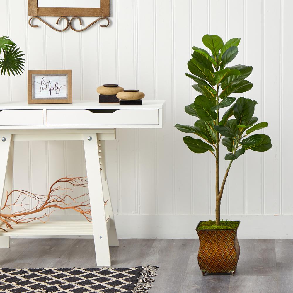 4ft. Fiddle Leaf Fig Artificial Tree in Metal Planter. Picture 3