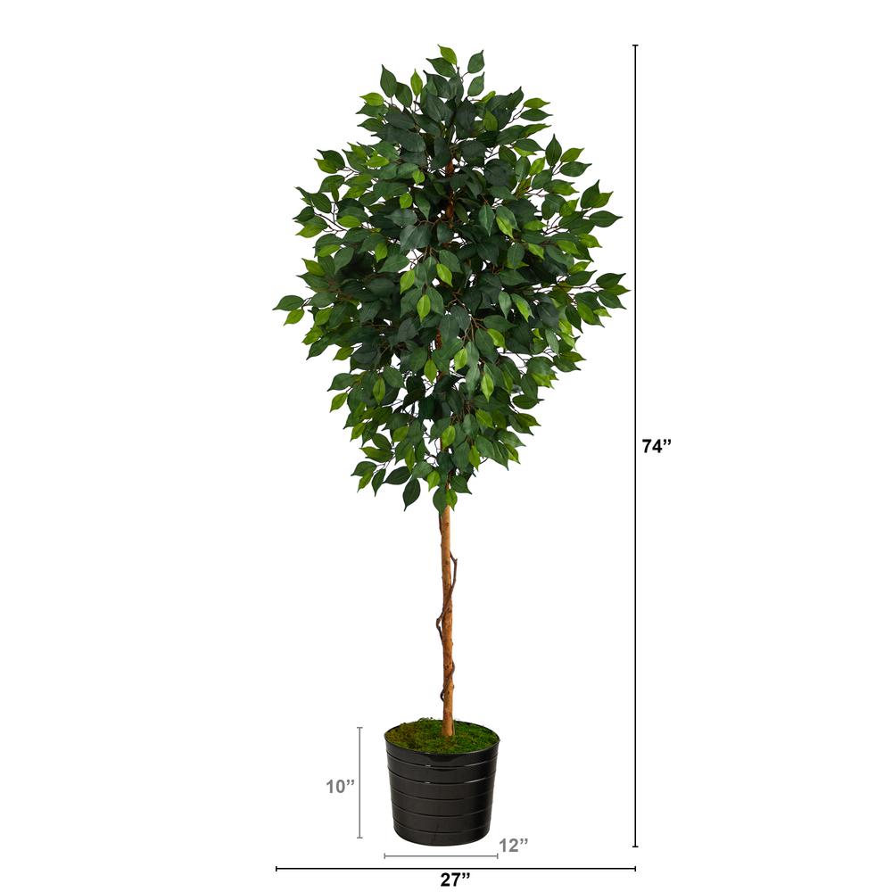 74in. Ficus Artificial tree in Black Tin Planter. Picture 2