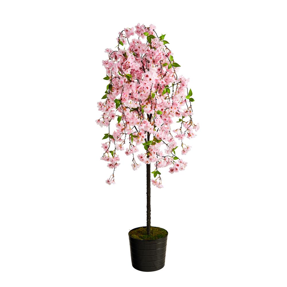 6ft. Cherry Blossom Artificial Tree in Black Tin Planter. Picture 1