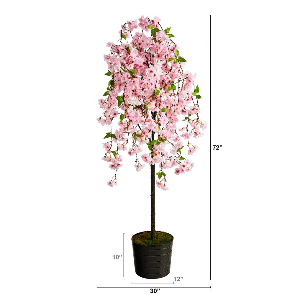 6ft. Cherry Blossom Artificial Tree in Black Tin Planter. Picture 2