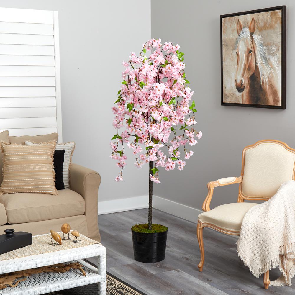 6ft. Cherry Blossom Artificial Tree in Black Tin Planter. Picture 4