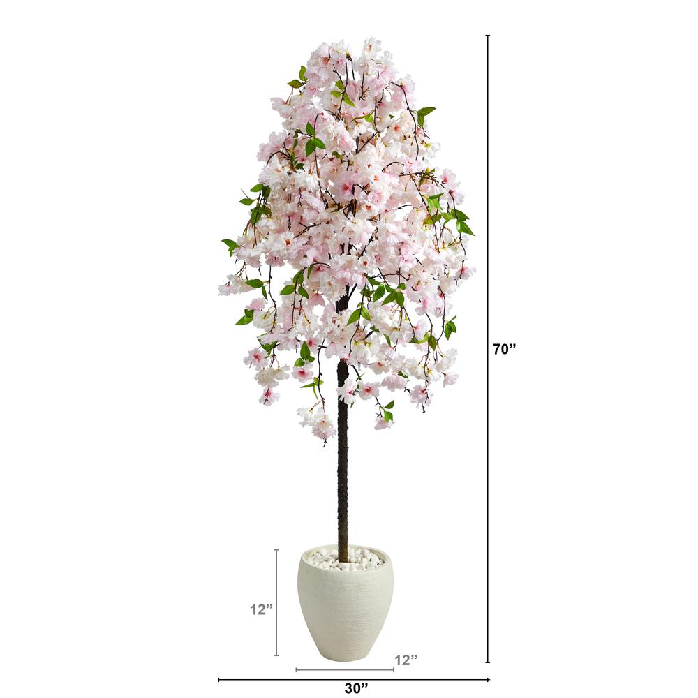 70in. Cherry Blossom Artificial Tree in White Planter. Picture 2
