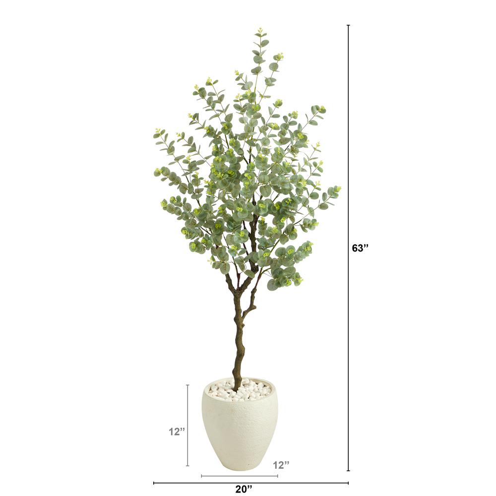 63in. Eucalyptus Artificial Tree in White Planter. Picture 2