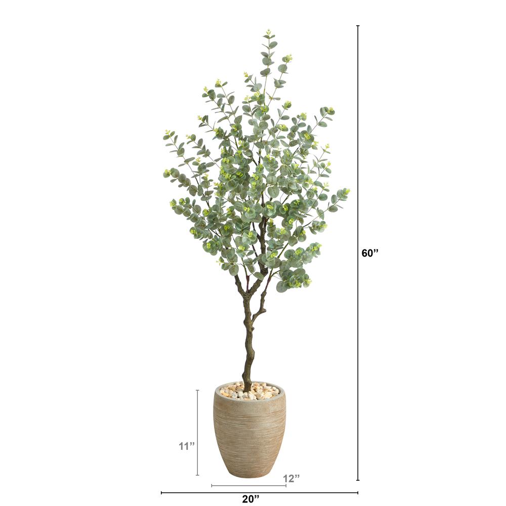5ft. Eucalyptus Artificial Tree in Sandstone Planter. Picture 4