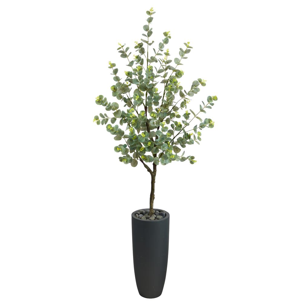 5ft. Eucalyptus Artificial Tree in Gray Planter. The main picture.