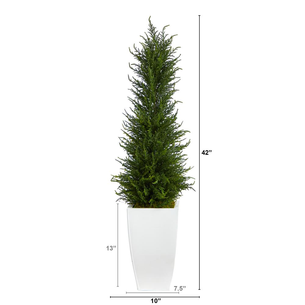 3.5ft. Cypress Artificial Tree in White Metal Planter (Indoor/Outdoor). Picture 2