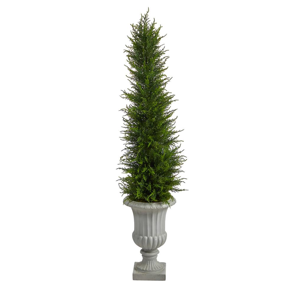 4.5ft. Cypress Artificial Tree in Decorative Urn UV Resistant (Indoor/Outdoor). Picture 1