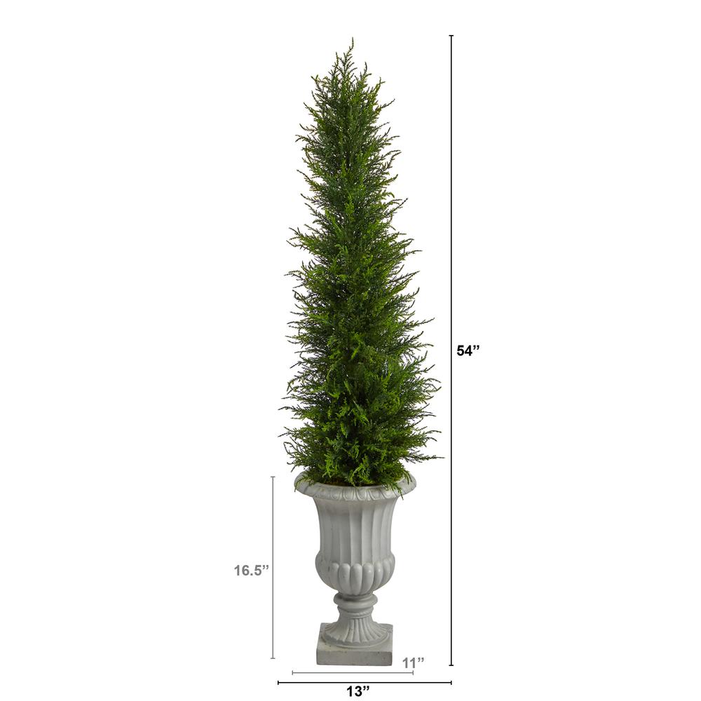 4.5ft. Cypress Artificial Tree in Decorative Urn UV Resistant (Indoor/Outdoor). Picture 2