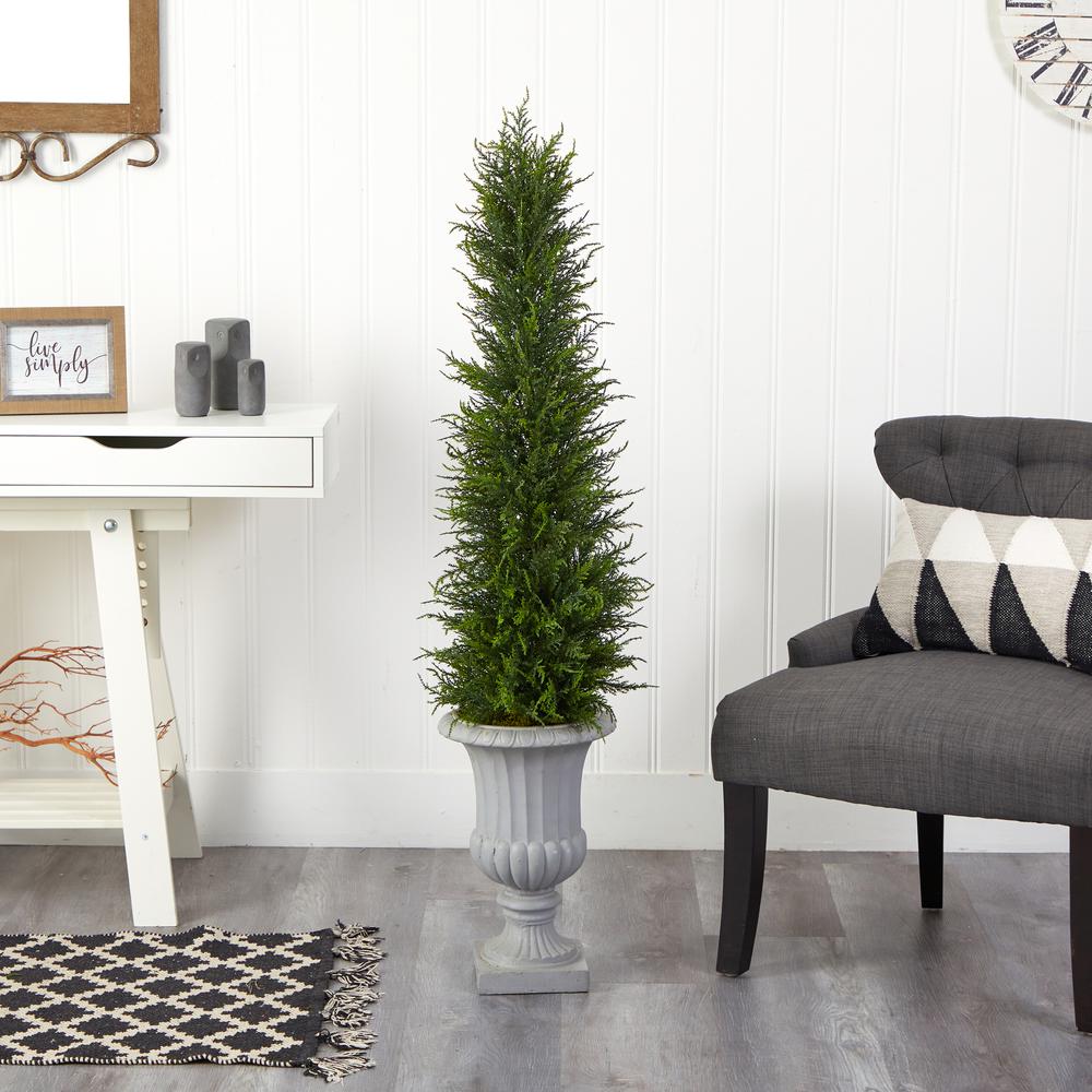 4.5ft. Cypress Artificial Tree in Decorative Urn UV Resistant (Indoor/Outdoor). Picture 3