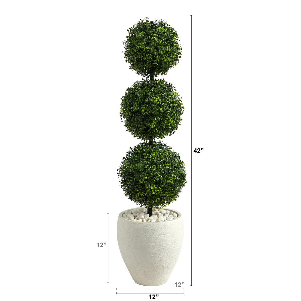 3.5ft. Boxwood Triple Ball Topiary Artificial Tree in White Planter (Indoor/Outdoor). Picture 2