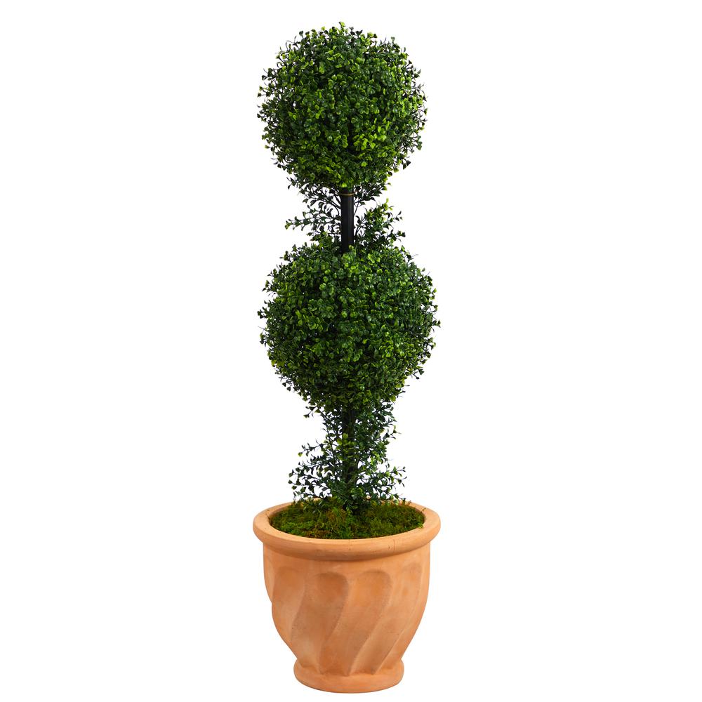 40in. Boxwood Double Ball Topiary Artificial Tree in Terra-Cotta Planter. Picture 1