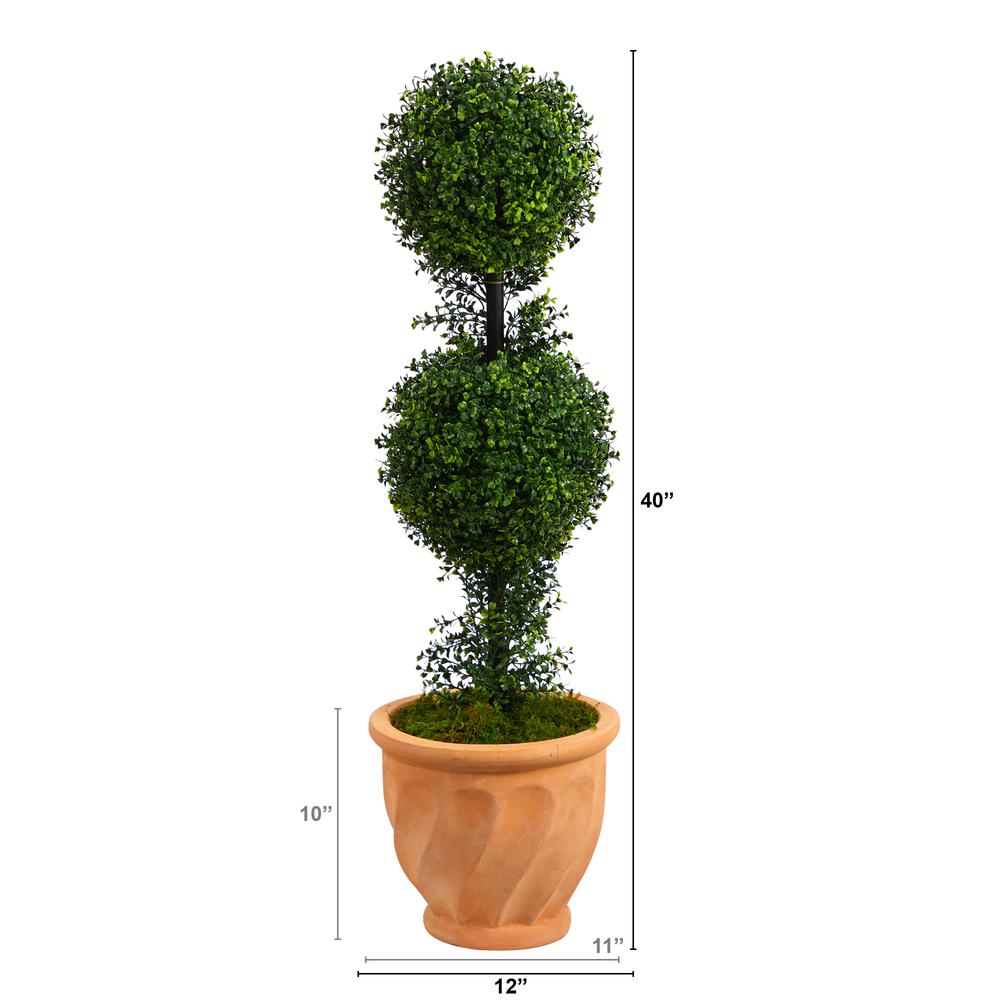40in. Boxwood Double Ball Topiary Artificial Tree in Terra-Cotta Planter. Picture 2