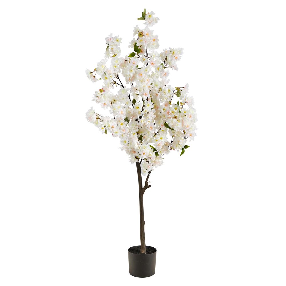 5ft. Cherry Blossom Artificial Tree, White. Picture 1