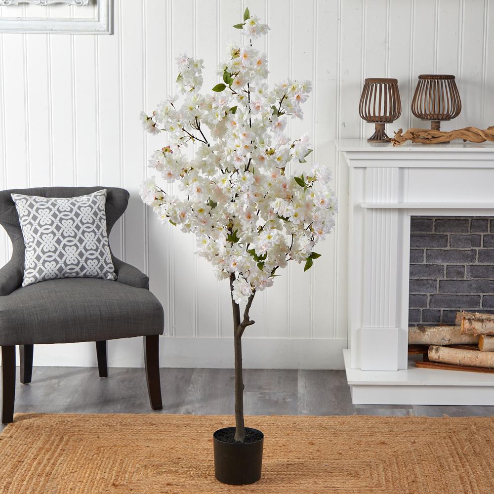 5ft. Cherry Blossom Artificial Tree, White. Picture 4