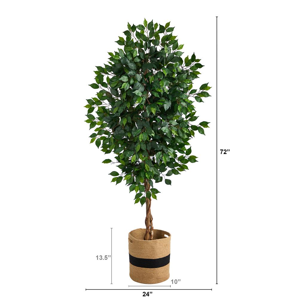 6ft. Ficus Artificial Tree with Natural Trunk in Handmade Natural Cotton Planter. Picture 2
