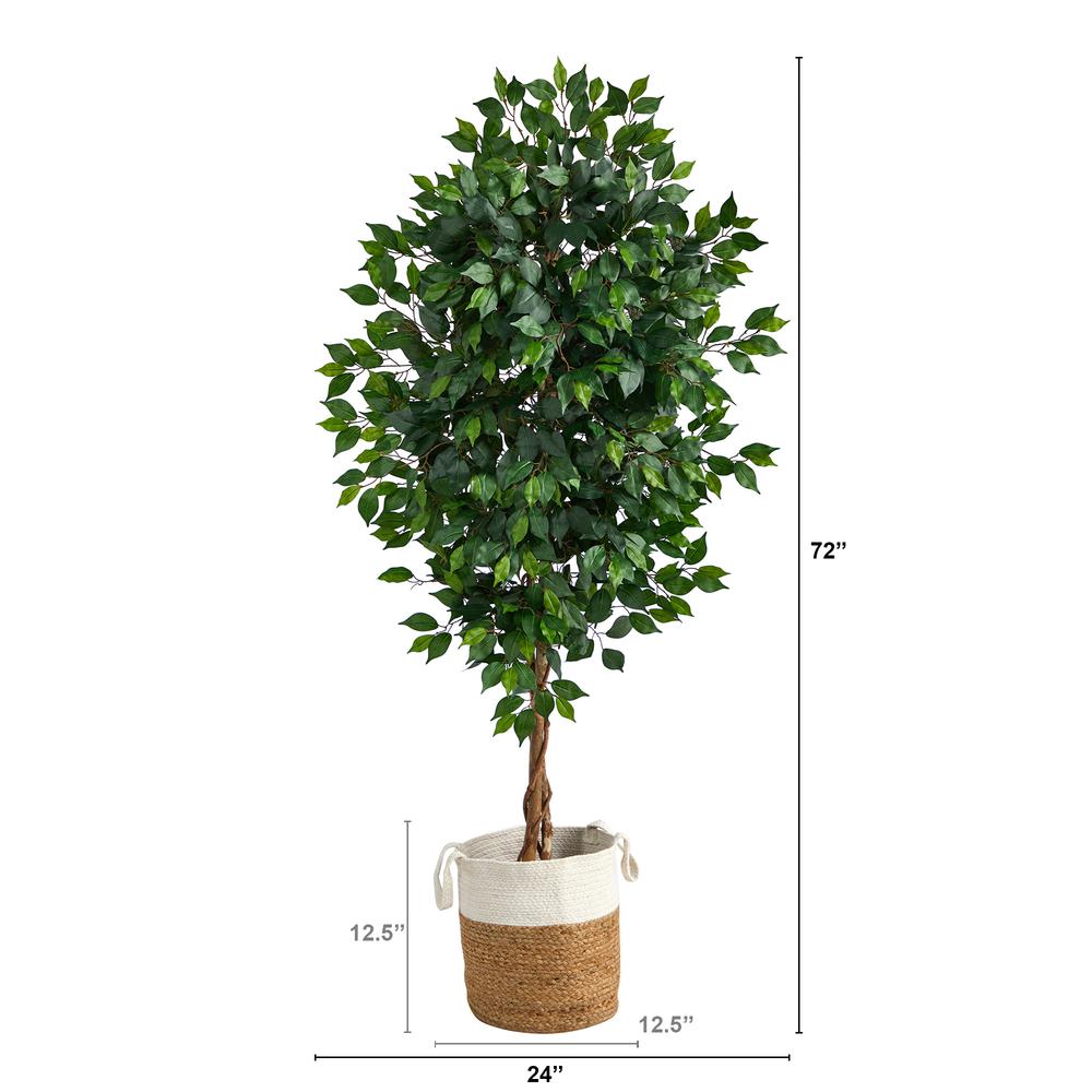 6ft. Ficus Artificial Tree with Natural Trunk in Handmade Natural Jute and Cotton Planter. Picture 2