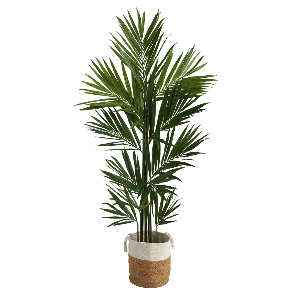 7ft. Kentia Artificial Palm in Handmade Natural Jute and Cotton Planter. Picture 1