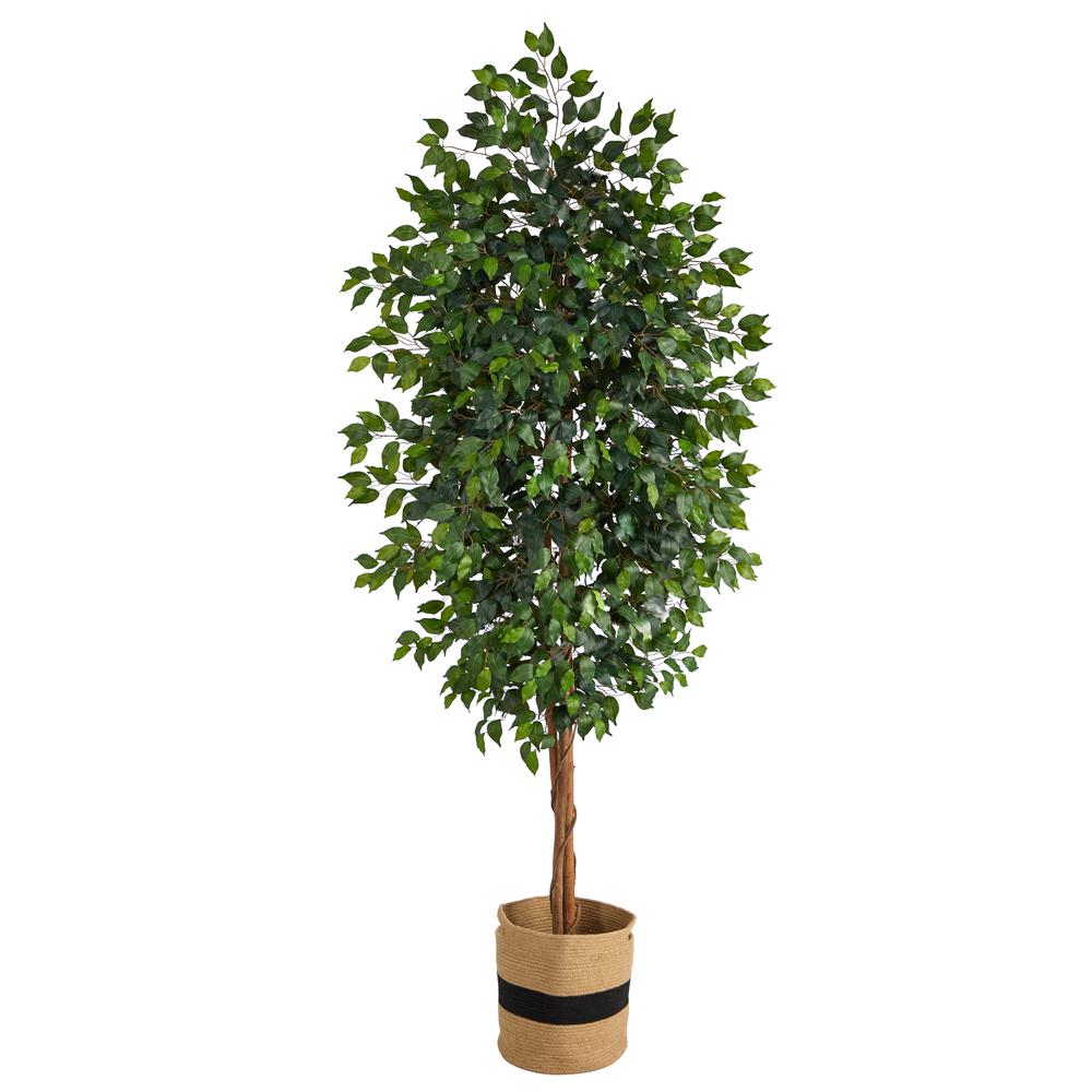 8ft. Ficus Artificial Tree in Handmade Natural Cotton Planter. Picture 1